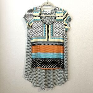 Jeff Gallano Blouse Top Size 2 Medium Floral High Low Hem Short Sleeve